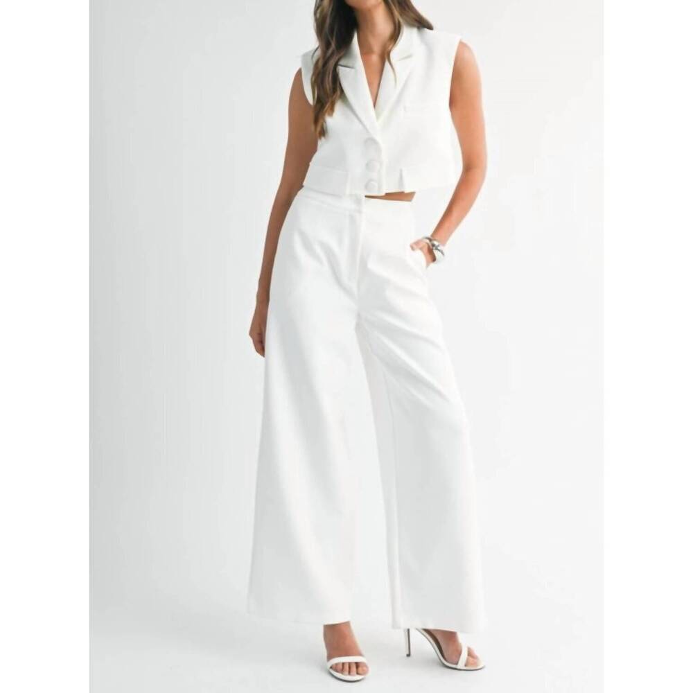 NEW MABLE sleeveless collar vest and wide pant set in white